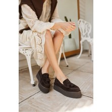 Angelina Jones Ajax Kadın Siyah Gercek Suet Puskullu 5 cm Eva Taban Loafer