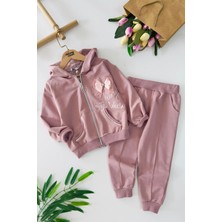 Miniğimin Cicileri Lovely Fiyonk Detaylı Kapüşonlu Kız çocuk takım - Gül Kurusu