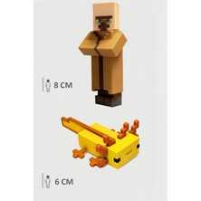 Minecraft Villager Köylü ve Sarı Aksolotl Axolotl Set Hareketli Eklemli Figür