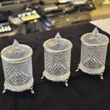 3’lü Ayaklı Kristal Cam Şekerlik / Kavanoz Seti Gümüş