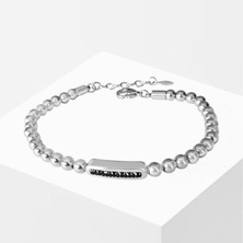 Necati Gün Taşlı Plakalı Silver Erkek Çelik Bileklik