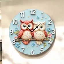 AA Shop Baykuş Çocuk Hayvan Renkli Baskı Desenli Sayılı Hediyelik Ahşap Sessiz Tablo Duvar Saati