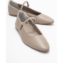 Luvi Lunaıre Vizon Hakiki Deri Tek Bantlı Sivri Burun Kadın Babet Ayakkabı