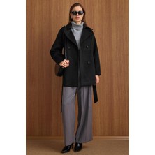 Olcay Apolet Detaylı Oversize Kısa Kaban SİYAH 3149