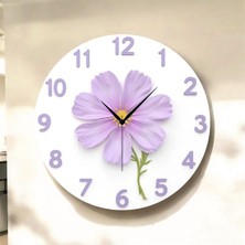 AA Shop Çiçek Mor Renkli Baskı Desenli Sayılı Hediyelik Ahşap Sessiz Tablo Duvar Saati