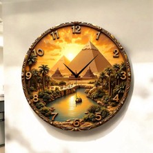 AA Shop Mısır Piramit Renkli Baskı Desenli Sayılı Hediyelik Ahşap Sessiz Tablo Duvar Saati