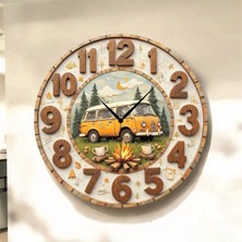 AA Shop Doğa Araba Renkli Baskı Desenli Sayılı Hediyelik Ahşap Sessiz Tablo Duvar Saati