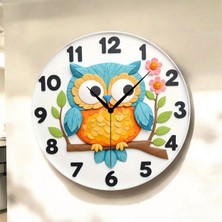 AA Shop Baykuş Çocuk Hayvan Renkli Baskı Desenli Sayılı Hediyelik Ahşap Sessiz Tablo Duvar Saati