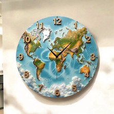 AA Shop Dünya Harita Renkli Baskı Desenli Sayılı Hediyelik Ahşap Sessiz Tablo Duvar Saati