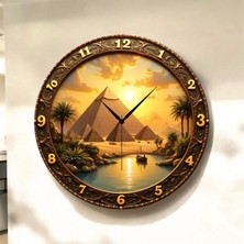 AA Shop Mısır Piramit Renkli Baskı Desenli Sayılı Hediyelik Ahşap Sessiz Tablo Duvar Saati