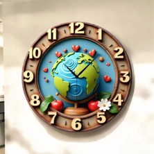 AA Shop Dünya Çiçek Renkli Baskı Desenli Sayılı Hediyelik Ahşap Sessiz Tablo Duvar Saati