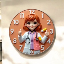 AA Shop Doktor Hemşire Eczacı Renkli Baskı Desenli Sayılı Hediyelik Ahşap Sessiz Tablo Duvar Saati