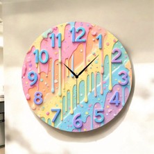 AA Shop Renkli Baskı Desenli Sayılı Hediyelik Ahşap Sessiz Tablo Duvar Saati