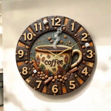 AA Shop Kahve Renkli Baskı Desenli Sayılı Hediyelik Ahşap Sessiz Tablo Duvar Saati