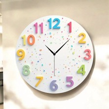 AA Shop Çocuk Renkli Baskı Desenli Sayılı Hediyelik Ahşap Sessiz Tablo Duvar Saati