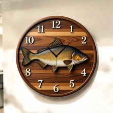 AA Shop Balık Renkli Baskı Desenli Sayılı Hediyelik Ahşap Sessiz Tablo Duvar Saati