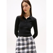 Tommy Hilfiger Tjw Klasik Polo Uzun Kollu Kadın Siyah Kazak DW0DW21829BDS