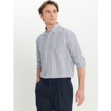 Altınyıldız Classics Regular Fit Düğmeli Yaka Beyaz - Lacivert Erkek Gömlek ACE020252223_BZL