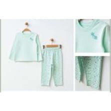 Eslenza Kız Çocuk Pijama Takımı - Eslenza - Su Yeşili - 4 Yaş - 2093-SU Yeşili-4 Yaş