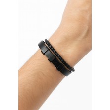 Siyah Deri Erkek Bileklik