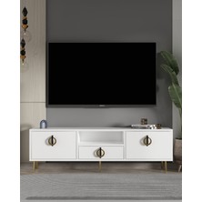 Demonte Decor 1317DROPDD-32 Tv Sehpası Beyaz-Altın