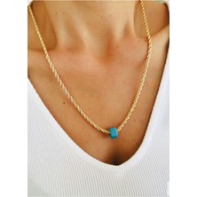 Bymiel Çelik Burgu Mavi Boncuklu Kolye