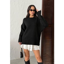 Kadın Yumuşak Dokulu Bisiklet Yaka Oversize Basic Triko Kazak