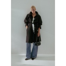 MARKALİSTE Kemerli Cepli  Trenç Siyah