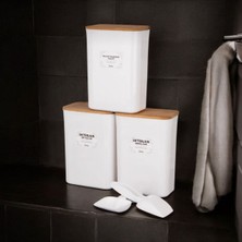 Naturelove 3'lü Ölçekli Beyaz Ahşap Vakum Kapak Renkliler Beyazlar ve Tablet Deterjan Düzenleyici Kutu 3 Lt