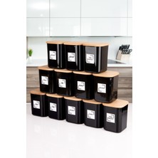 Naturelove 12'li 900 ml Siyah Ahşap Vakumlu Kapaklı Akrilik Saklama Kavanozu Kabı ve Kutusu 900 ml Etiketli