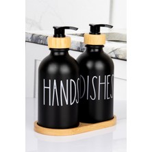 Naturelove 2'li Bambu Altlıklı Bambu Pompalı Sabunluk Deterjanlık 350 ml Oval Cam