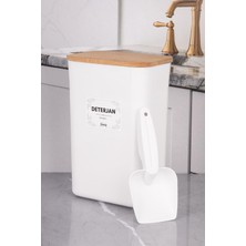 Naturelove Ölçekli Beyaz Ahşap Vakum Kapak Toz Deterjan Saklama ve Düzenleyici Kutu 3 Lt