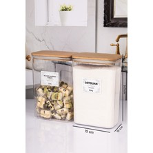 Naturelove 2 Adet Ahşap Vakumlu Kapaklı Tablet ve Toz Deterjan Etiketli Kutu Akrilik 3 Litre