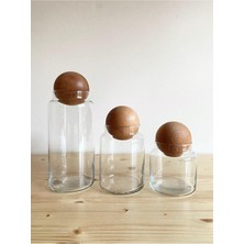 Naturelove Ahşap Top Kapaklı Cam Kavanoz Seti 3’lü Şeffaf Cam Malzemesi ile Estetik Saklama