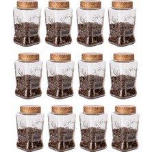 Naturelove 12 Li 1100 ml Cam Kavanoz Erzak Saklama Kabı Özel Seri Işlemeli ve Etiket Hediyeli