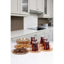 Naturelove 18 Parça Kristal Kesme Cam Lüsterli Pasta Tabaklı Çay, Sunum, Servis Seti