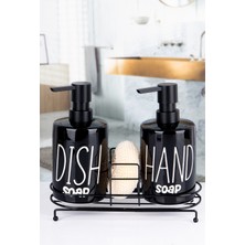 Naturelove 2 Li Metal Stantlı Seramik Deterjanlık - Sabunluk Mutfak Düzenleyici Siyah Renk