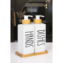 Naturelove 2'li Bambu Altlıklı Bambu Pompalı Sabunluk Deterjanlık 350 ml Kare Cam