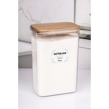 Naturelove Ahşap Vakumlu Kapaklı Toz Deterjan Kutusu Akrilik 3 Litre (2,5 kg Kapasiteli)