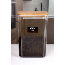 Naturelove Ahşap Vakumlu Kapaklı Akrilik Çay Saklama Kavanozu Saklama Kabı ve Kutusu 3 Litre Etiket Hediyeli