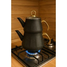 Naturelove 3 Parça Granit Çaydanlık Takımı, Granit Anrasit Gri Geçişli Lüks Çaydanlık