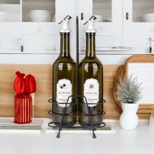 Naturelove Metal Stantlı 2'li Set 750 ml Cam Zeytinyağı & Ayçiçek Yağı Beyaz Etiketli Sosluk