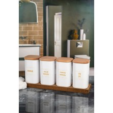 Naturelove 4'lü Ahşap Altlıklı Beyaz Kulak Pamuğu, Pamuk, Makyaj Pamuğu, Diş Ipi Kavanozu Akrilik