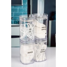 Naturelove 4'lü Vakumlu Kapaklı Şeffaf Kulak Pamuğu, Pamuk, Makyaj Pamuğu, Diş Ipi Kavanozu Akrilik