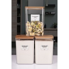 Naturelove 3 Adet Ahşap Vakumlu Kapaklı Tablet ve Deterjan Renkliler - Beyazlar Etiketli Kutu Akrilik 3 Litre