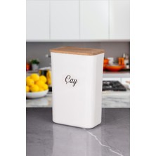 Naturelove Beyaz Çay ve Erzak Saklama Kutusu Ahşap Vakumlu Kapaklı 3 Lt Akrilik Etiketli