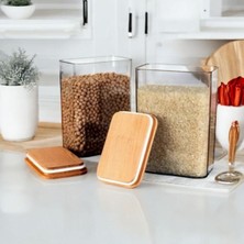 Naturelove 2'li Ahşap Vakumlu Kapaklı Erzak Bakliyat Saklama Kavanozu Kabı/kutusu 3 Litre Etiket Hediyeli
