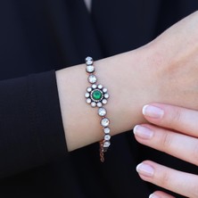 Necati Gün Elmas Montür Rose Gold Kaplama Zümrüt Taşlı Gümüş Bileklik
