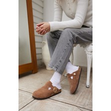 Angelina Jones Carius Kadın Kum Gercek Suet Sabo Içi Kurklu Terlık