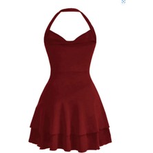 Boyundan Askılı Esnek Kumaş Mini Elbise